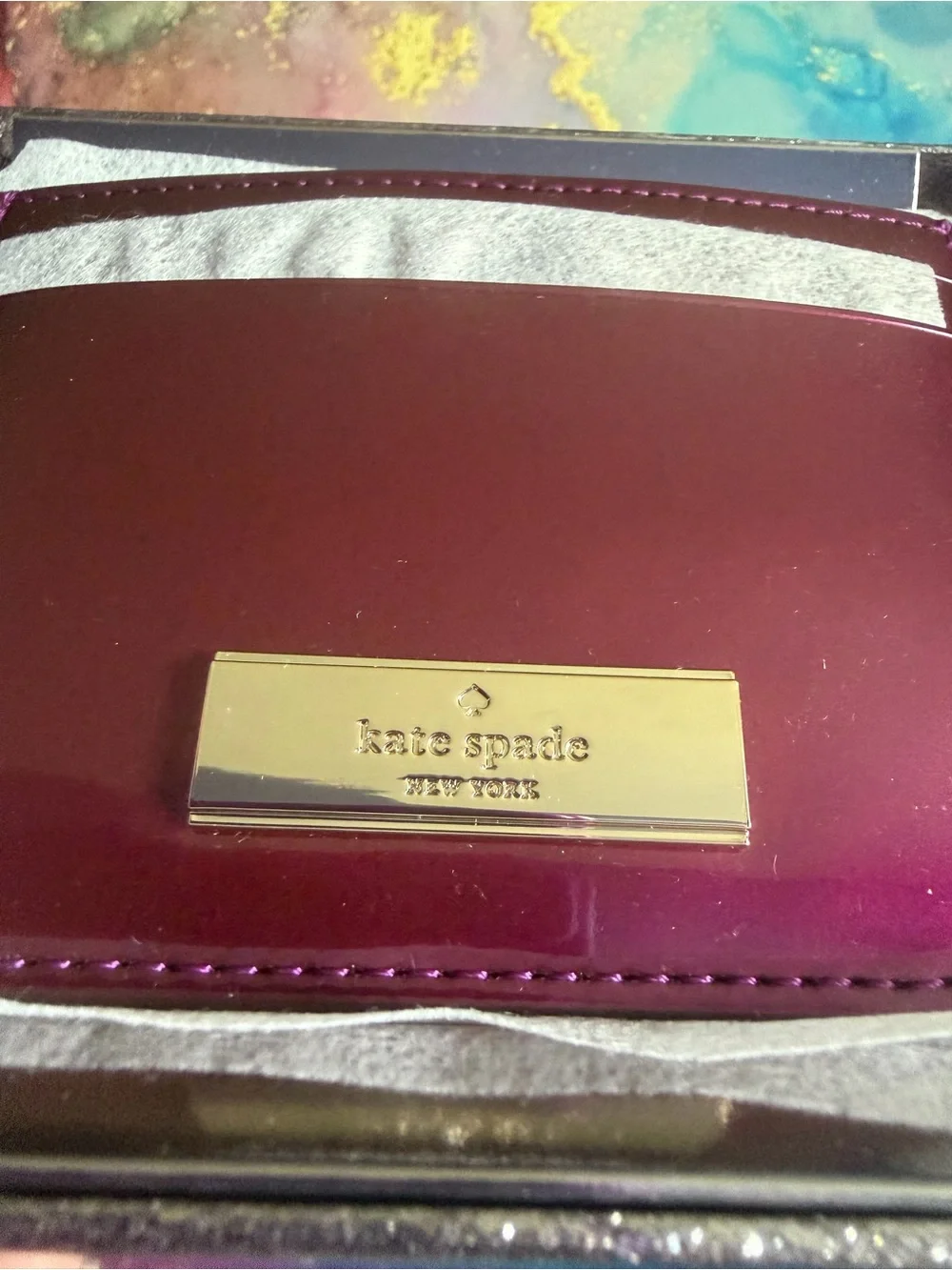 NWT Kate Spade Kenzie Boxed Dark Raspberry Small Slim Cardholder Purple Wallet